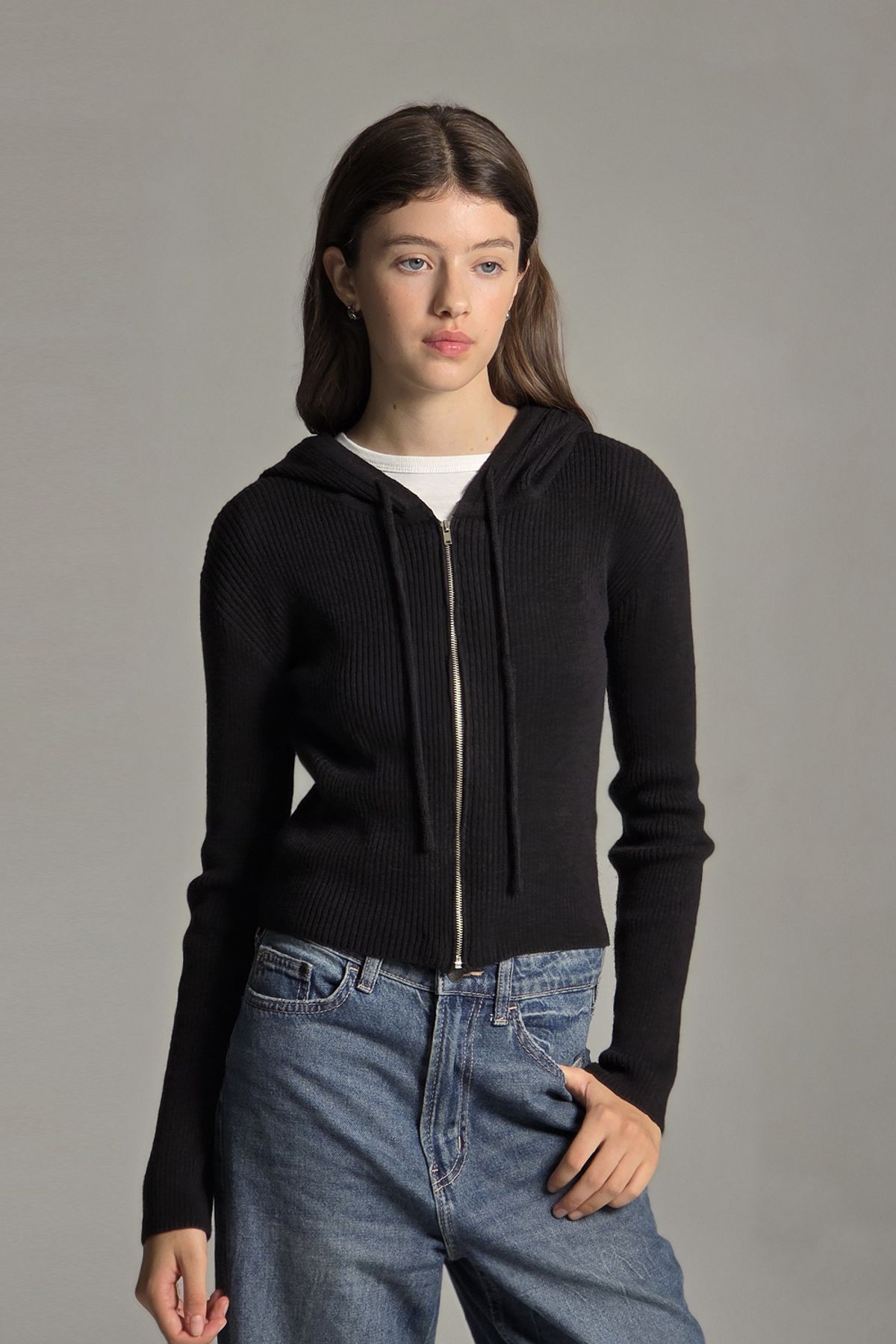 애프터아워즈(AFTERHOURS) WOOL KNIT HOODIE ZIP-UP (ANTHRACITE)