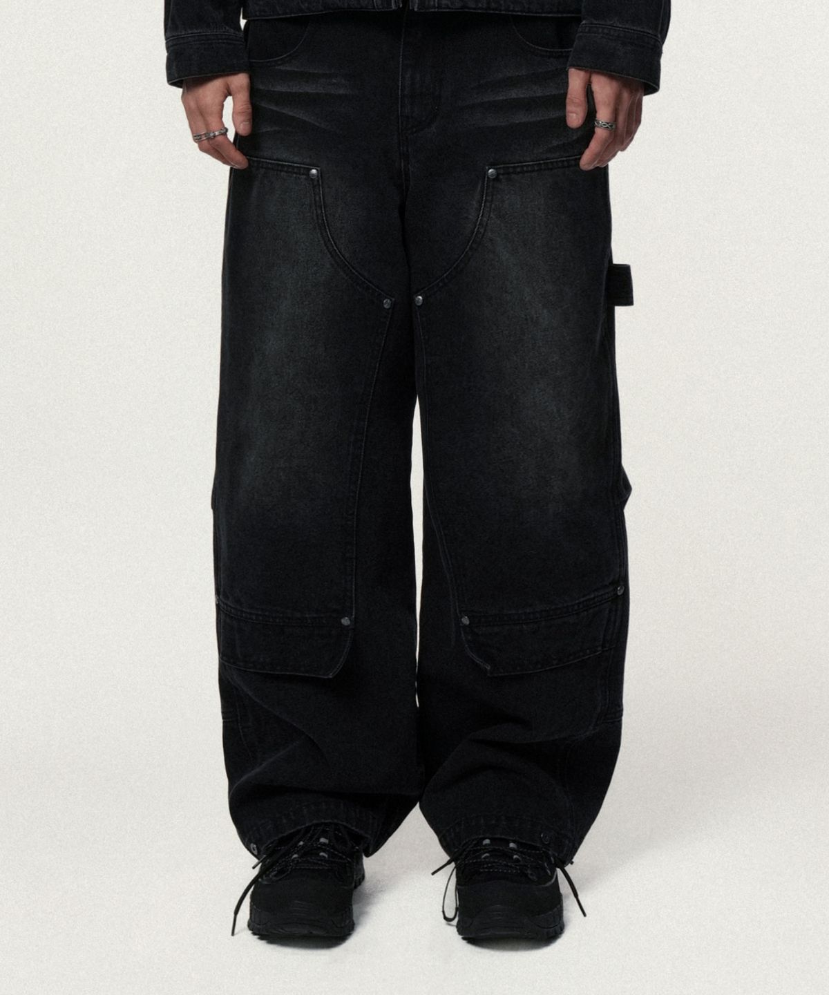 아이돈워너셀(IDWS) Overlap Carpenter Denim Pants Black