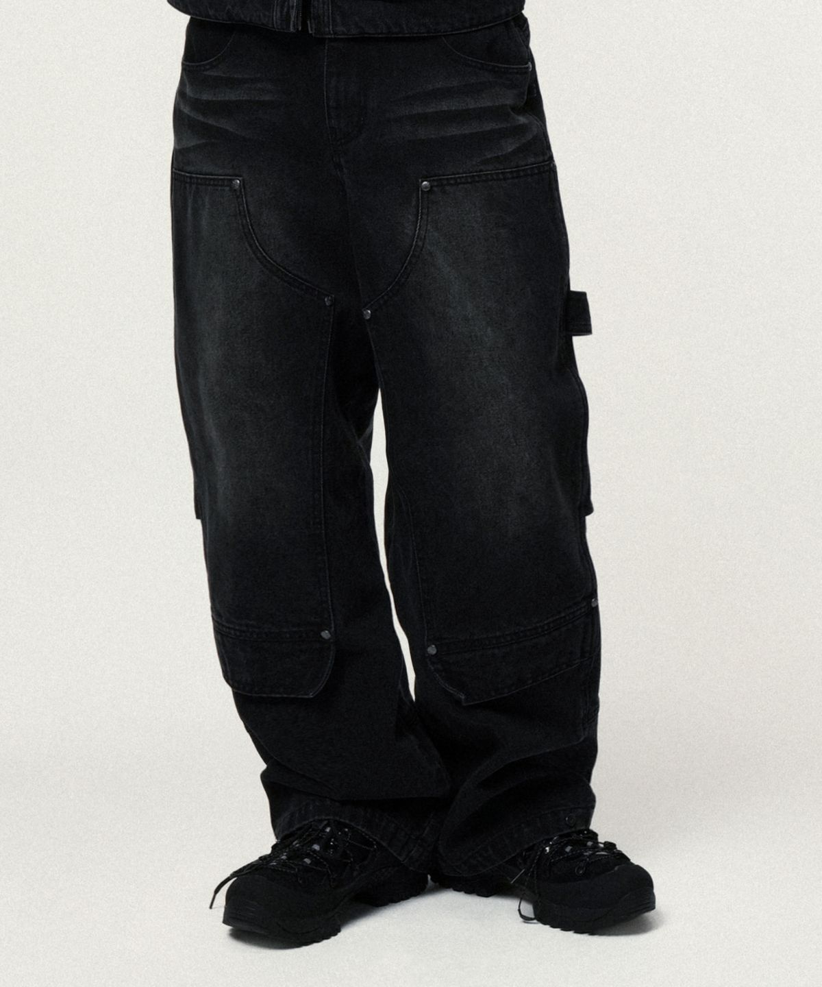 아이돈워너셀(IDWS) Overlap Carpenter Denim Pants Black