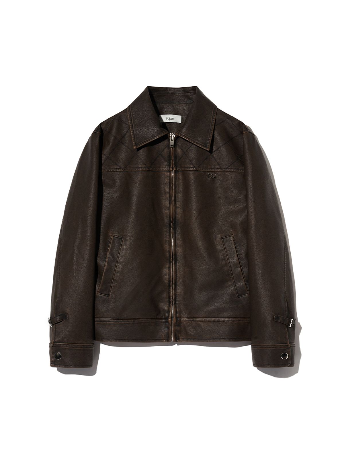 기준(KIJUN) Faux-Leather Stitched Jacket Dark Brown