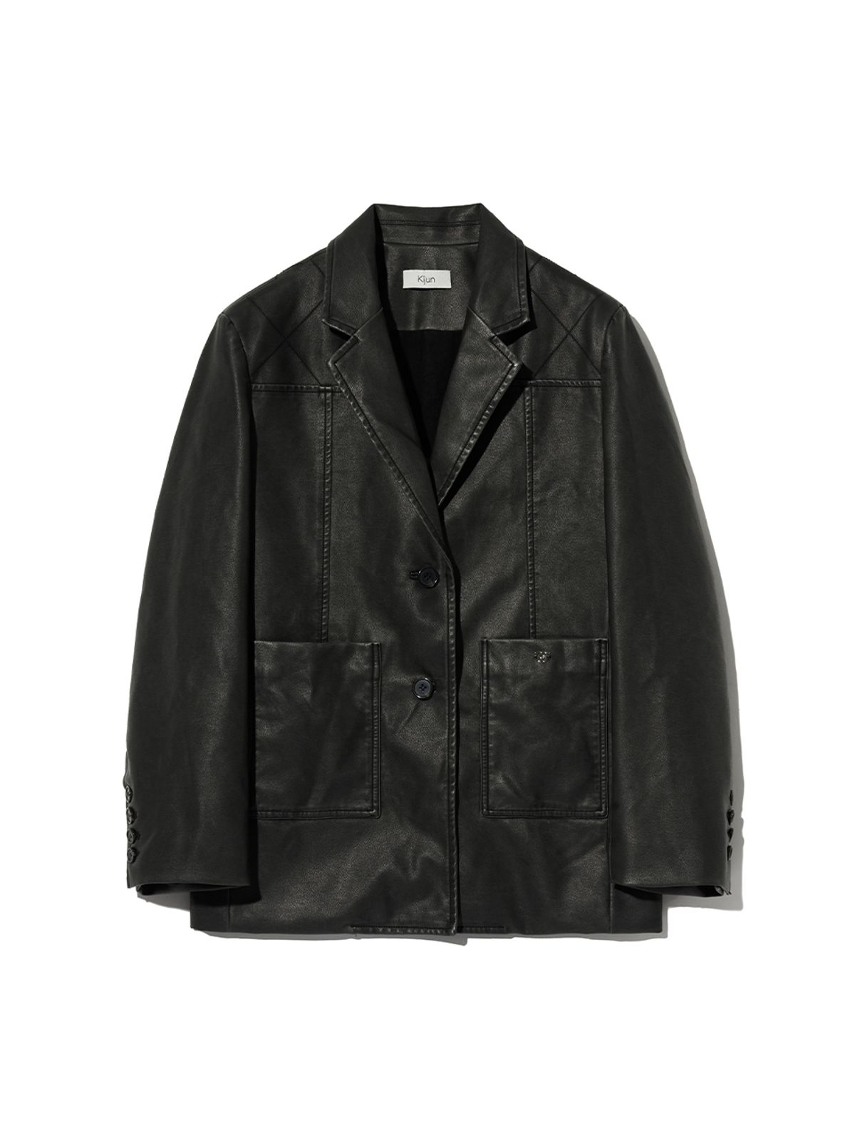 기준(KIJUN) Faux-Leather Stitched Blazer Black