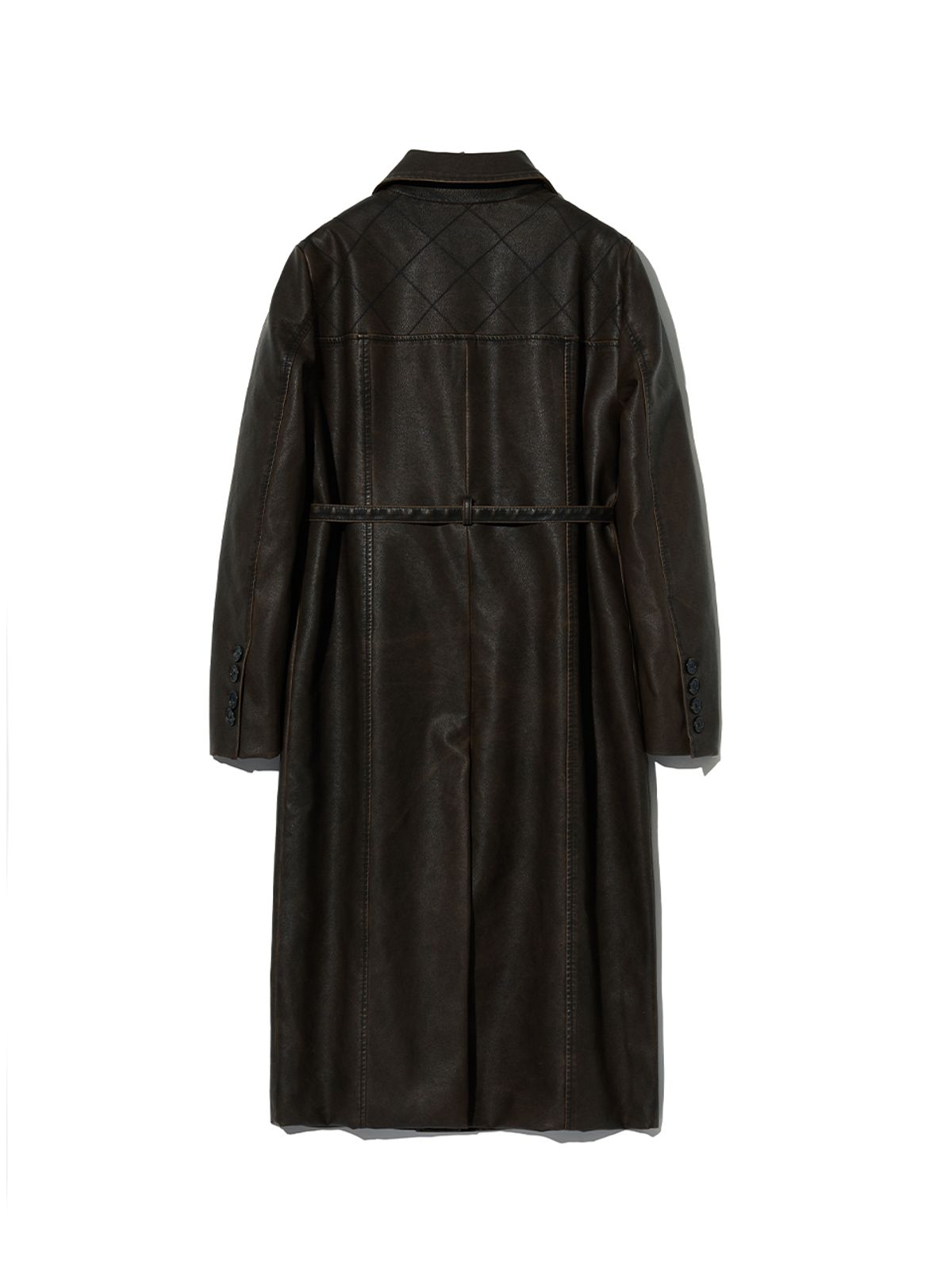 기준(KIJUN) Faux-Leather Stitched Coat Dark Brown