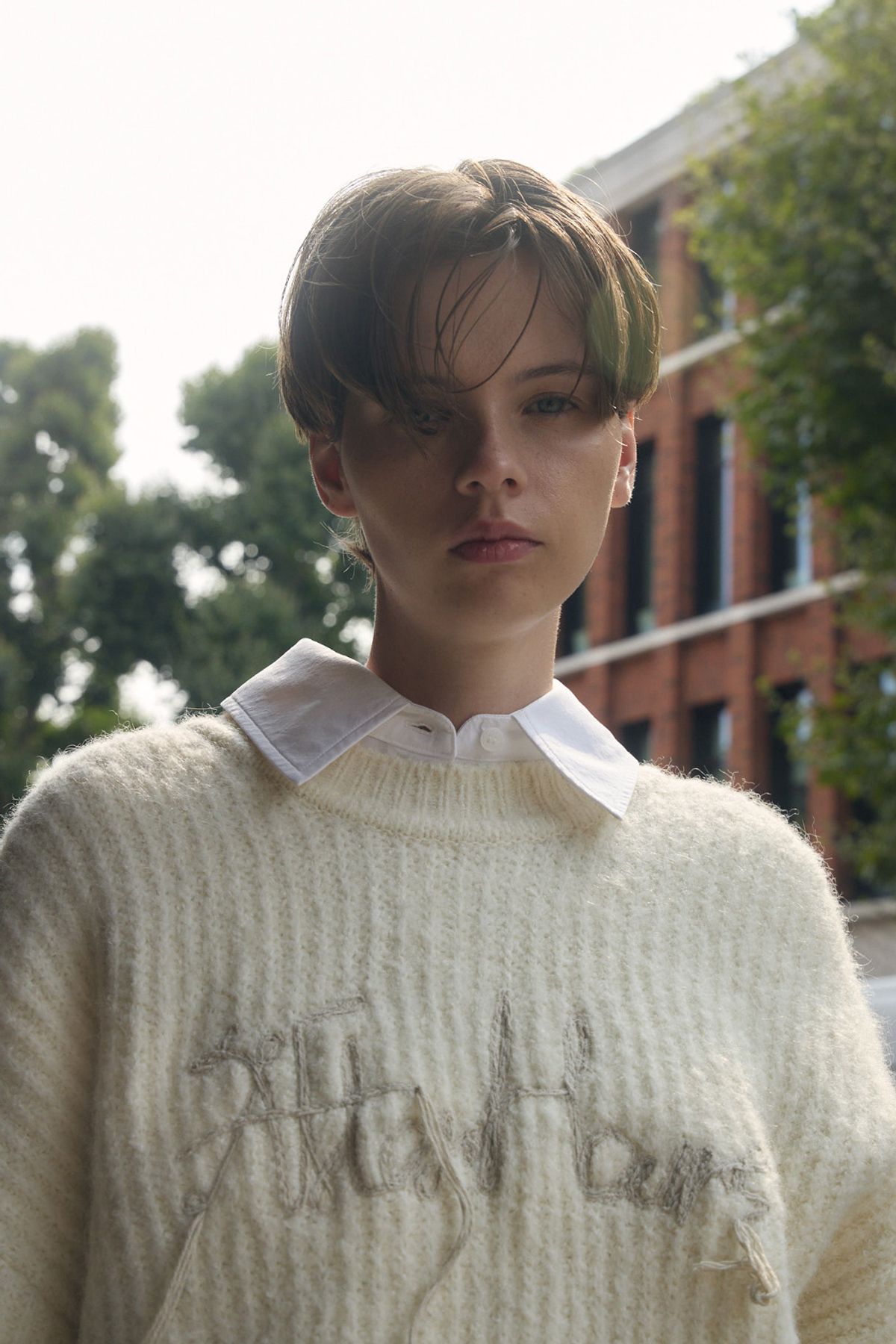 애프터아워즈(AFTERHOURS) PUFF SLEEVE ALPACA KNIT TOP (IVORY)