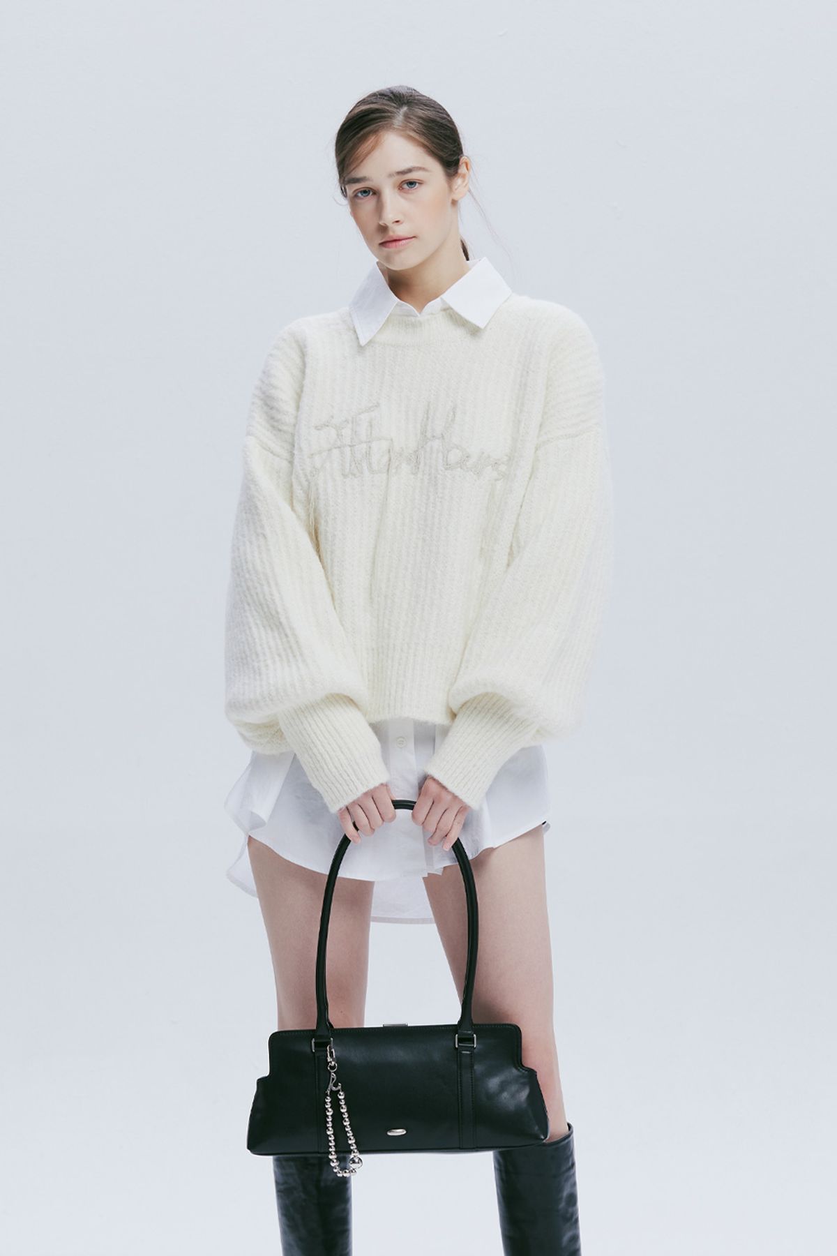 애프터아워즈(AFTERHOURS) PUFF SLEEVE ALPACA KNIT TOP (IVORY)