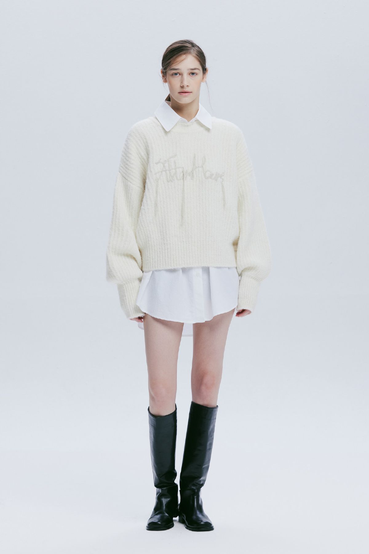 애프터아워즈(AFTERHOURS) PUFF SLEEVE ALPACA KNIT TOP (IVORY)