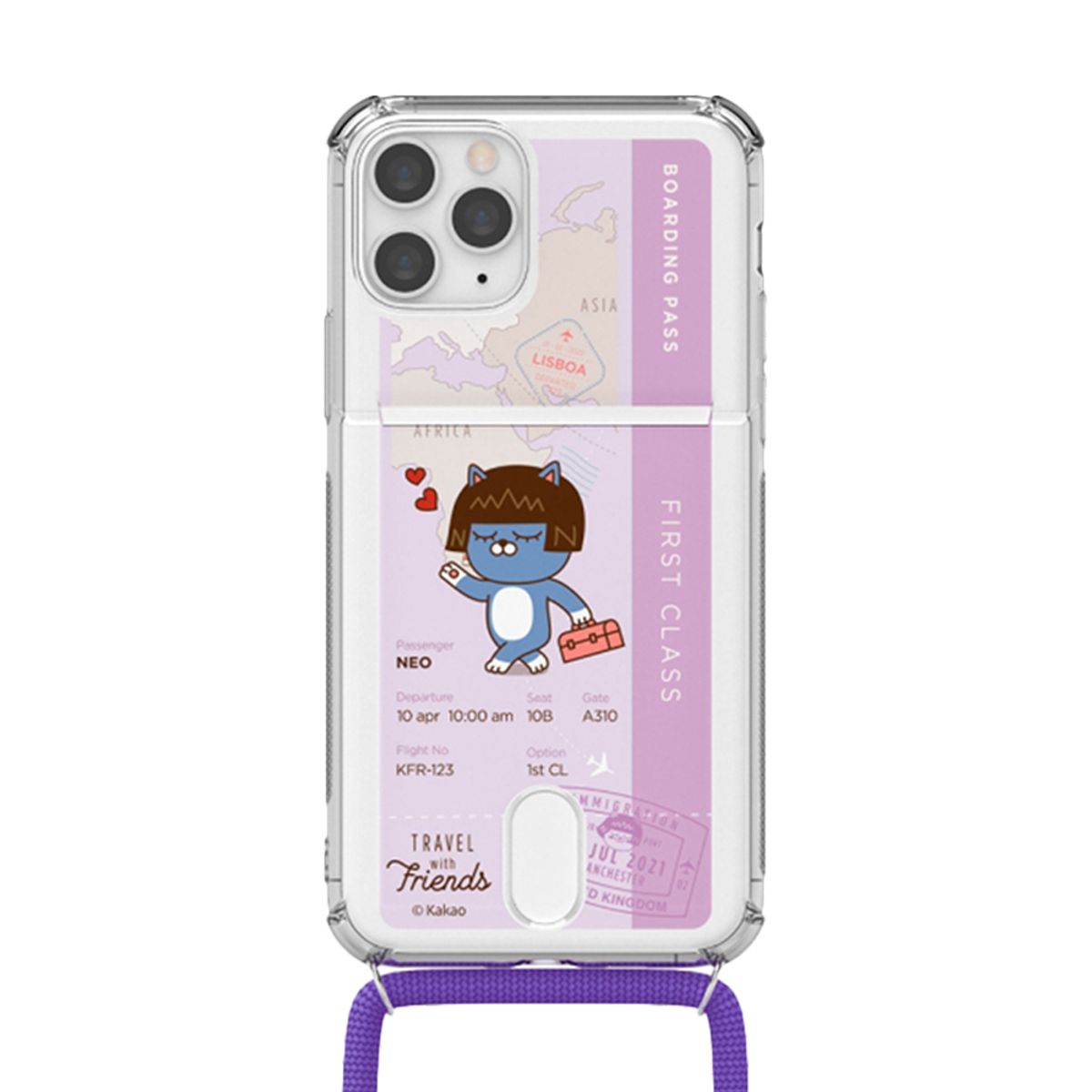 미스터마켓(MRMARKET) 카카오프렌즈 트래블 투명방탄 카드 목걸이케이스 갤럭시 아이폰
