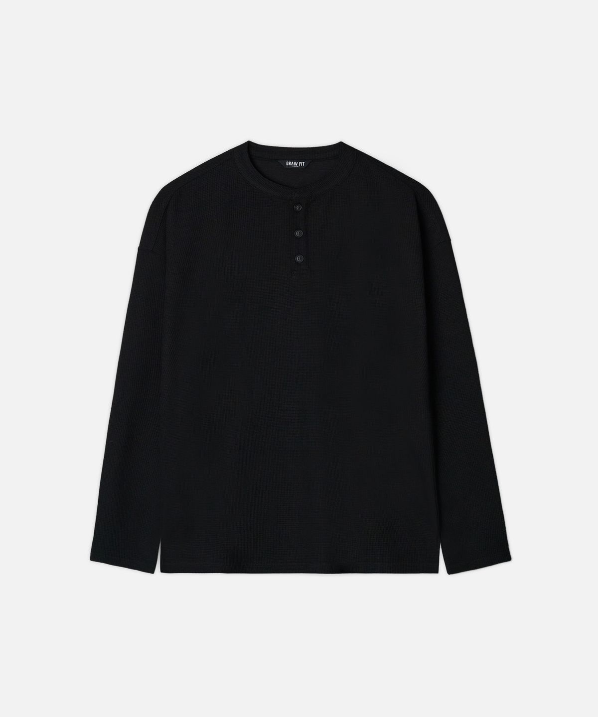 드로우핏(DRAW FIT) 코튼 와플 헨리넥 티셔츠 [BLACK]