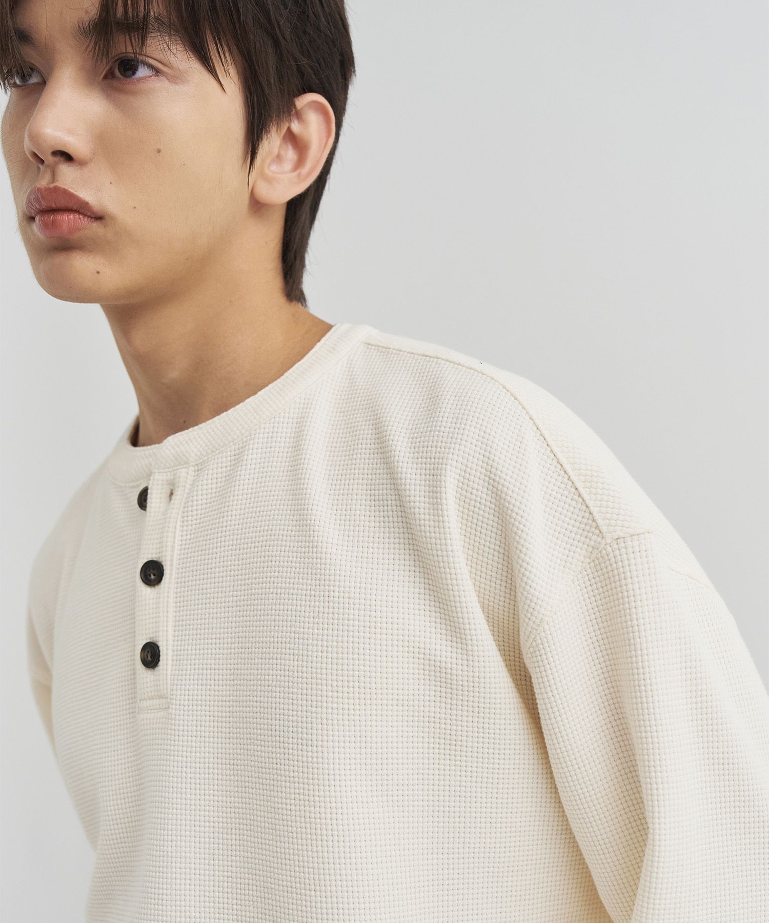 ★DRAW FIT★ Tencel Cotton Waffle Henley Neck T-Shirt [IVORY MUSINSA | DRAW FIT Tencel Cotton Waffle Henley Neck T-Shirt
