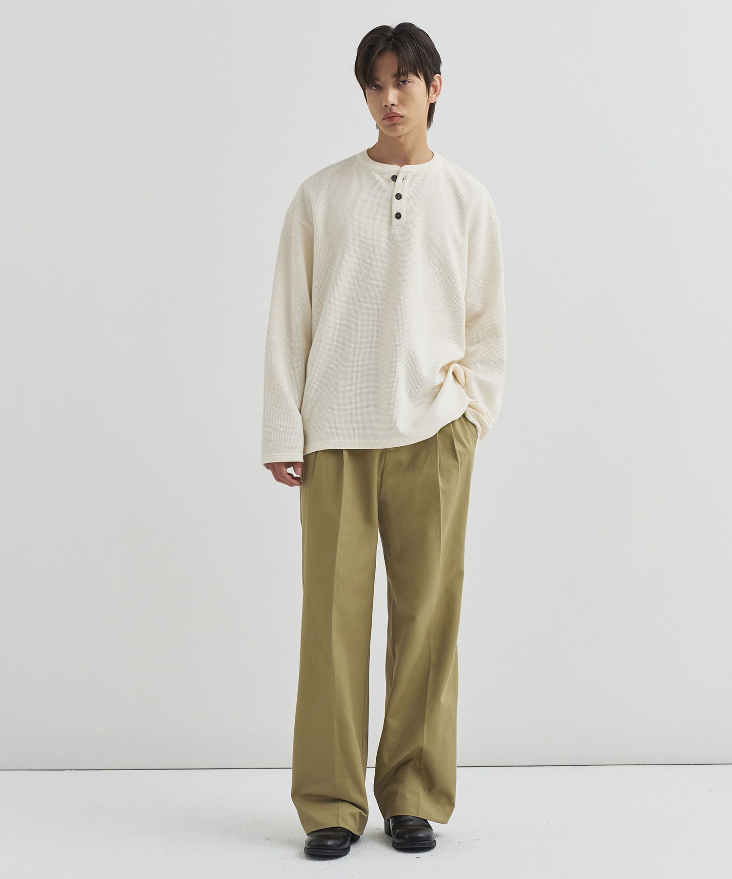 ★DRAW FIT★ Tencel Cotton Waffle Henley Neck T-Shirt [IVORY MUSINSA | DRAW FIT Tencel Cotton Waffle Henley Neck T-Shirt