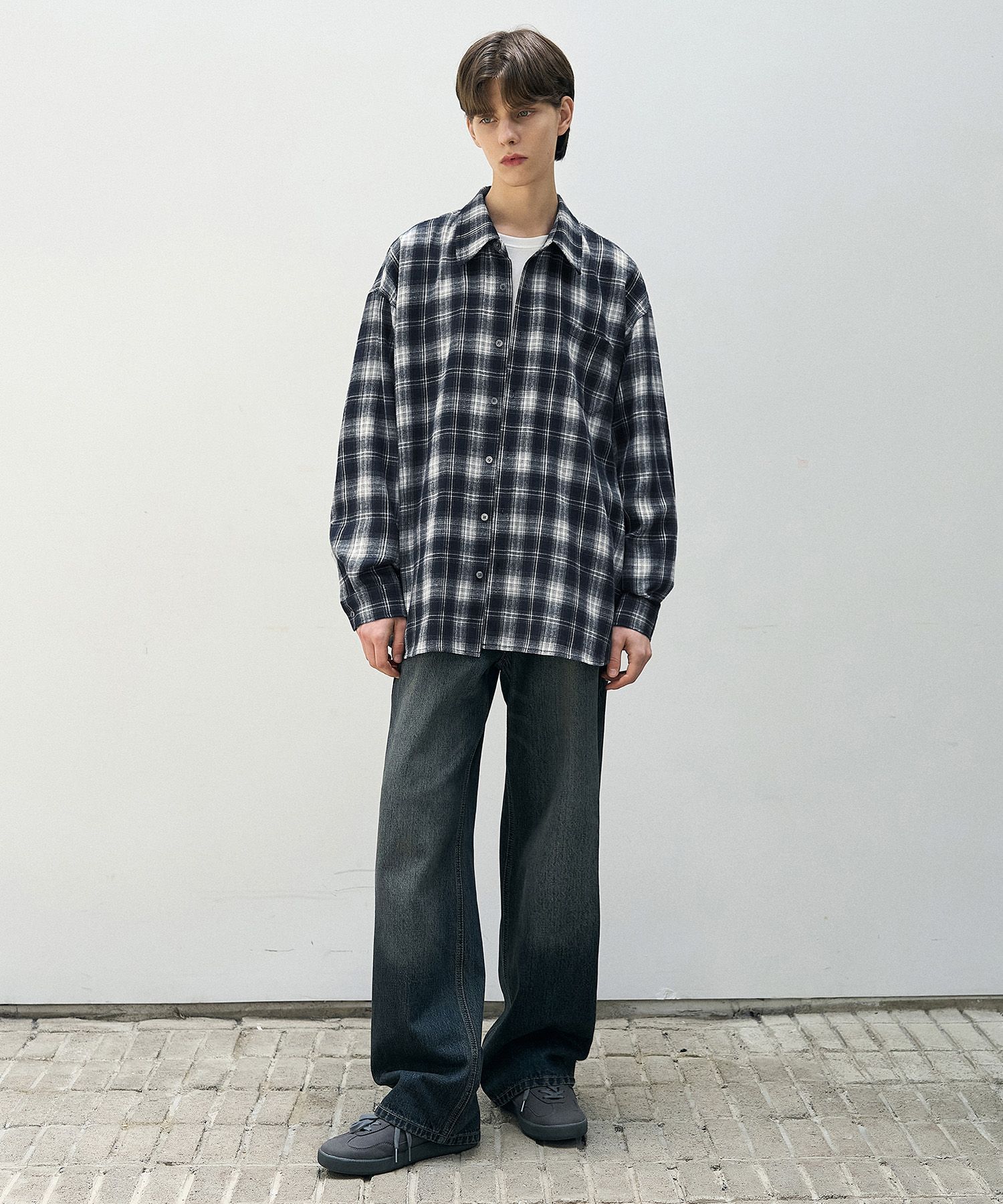 韓国発!【DRAW FIT】Evan Ombre checkered shirt MUSINSA | DRAW FIT Evan Ombre Check Shirt [NAVY]