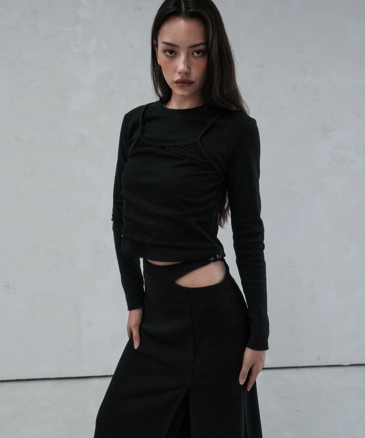 비바셔스(VIVACIOUS) Sie Waist Belt Long Skirt BLACK