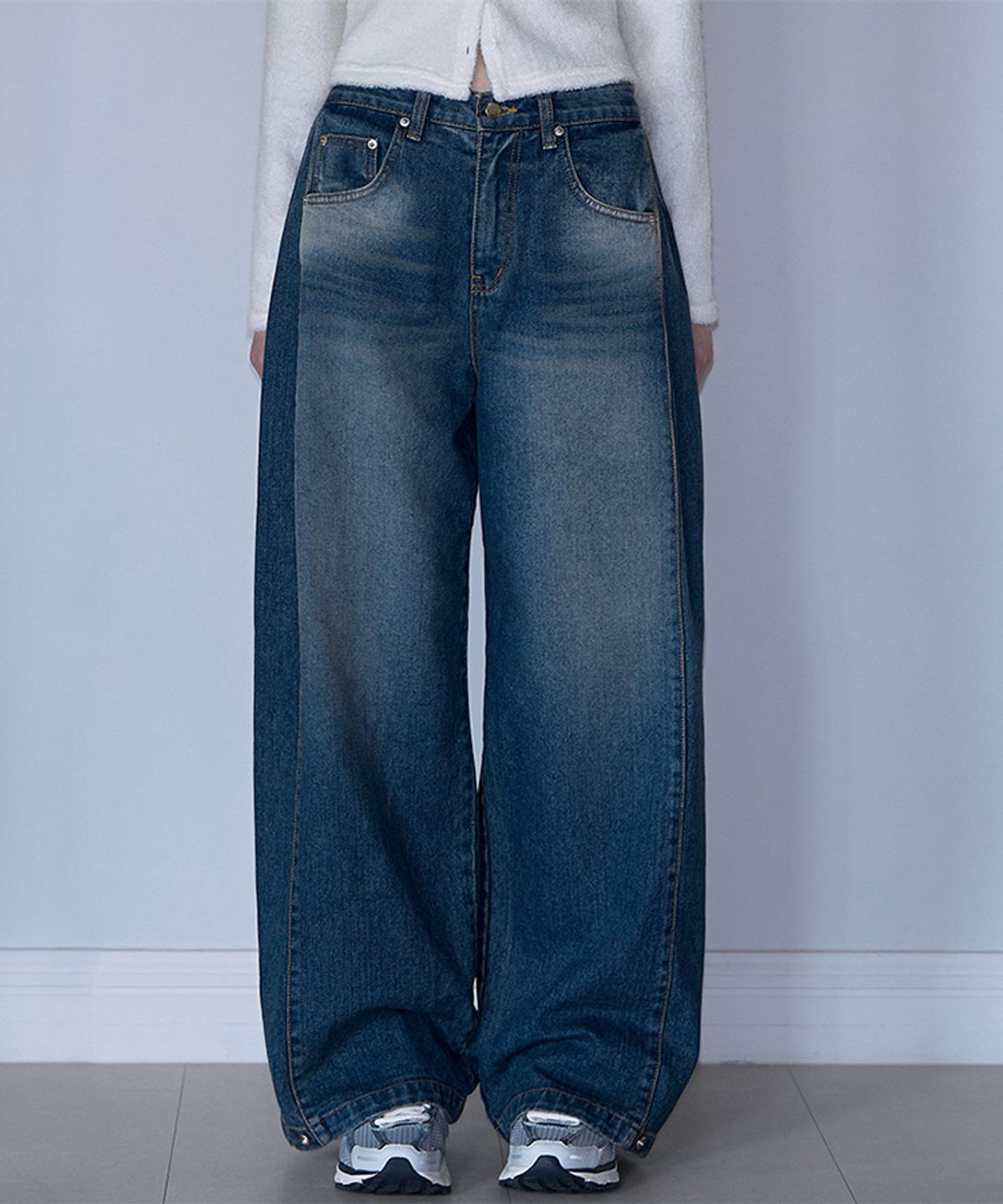 로제프란츠(ROSEFRANTZ) Side Tuck Wide Denim Pants [Deep Blue]