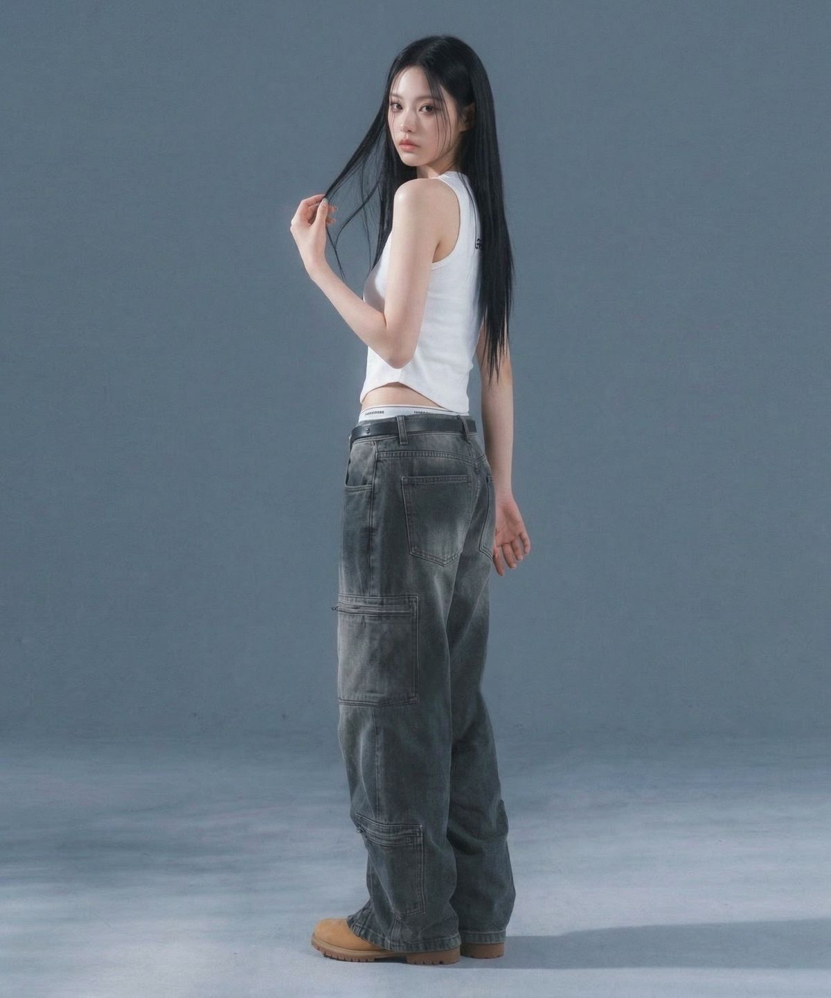 인어데이즈(INADAZE) 우먼스 멀티 지퍼 데님 팬츠 (그레이)