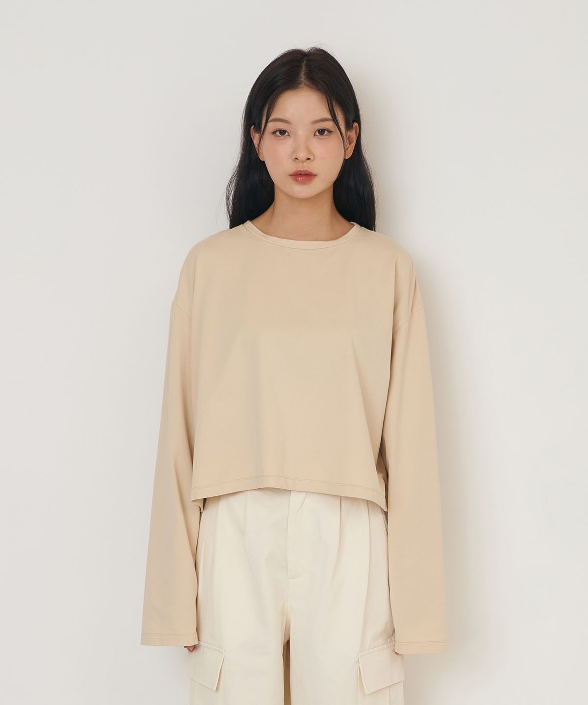 보나츠 팔레트(BONATSPALETTE) BP 와이드 크롭 롱 슬리브 티셔츠_6Color