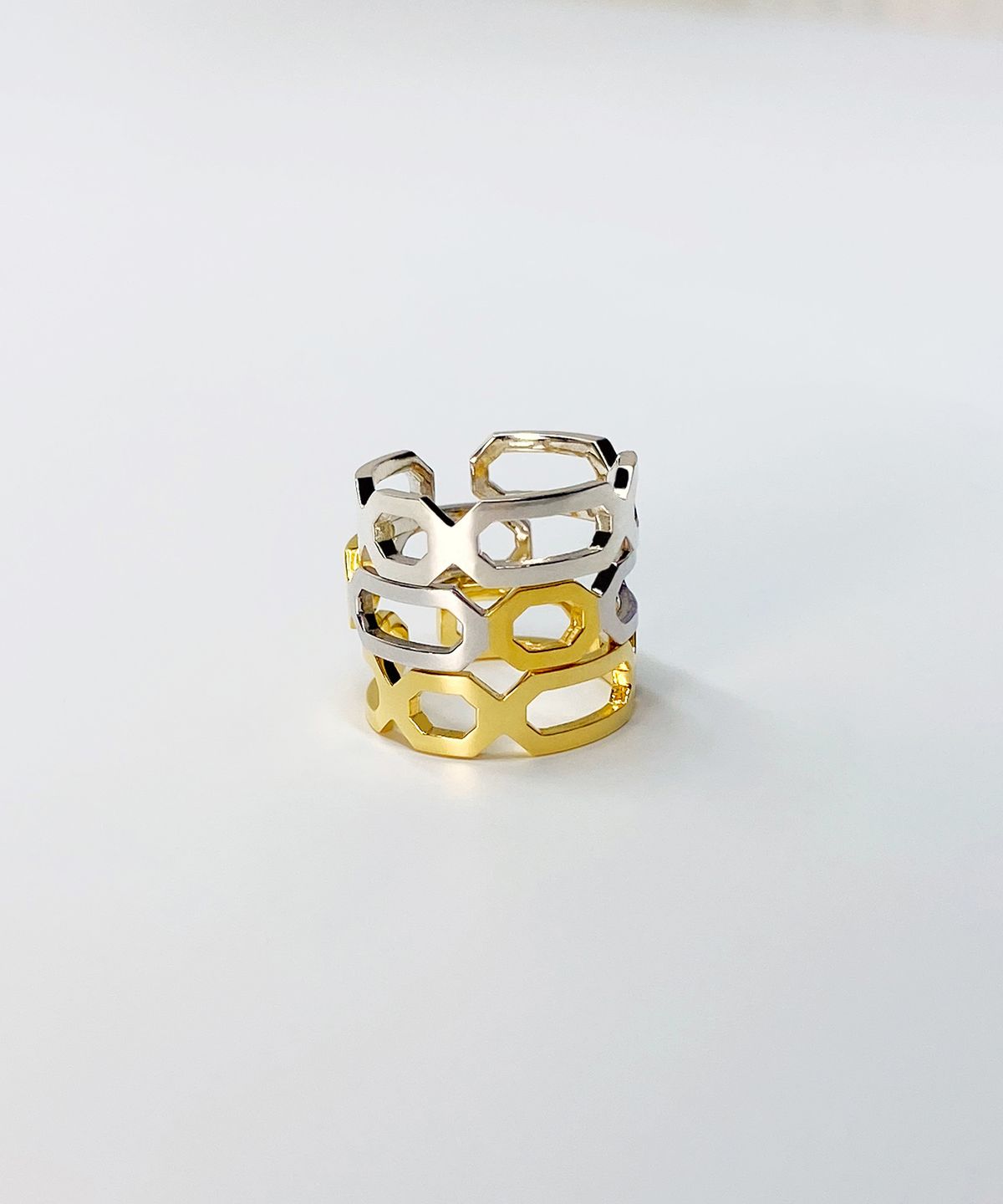 쿠도스(KUDOS) Interlocking Triple Octagon Ring (Thin Ver.)