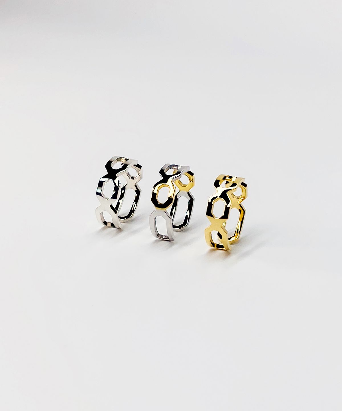 쿠도스(KUDOS) Interlocking Triple Octagon Ring (Thin Ver.)