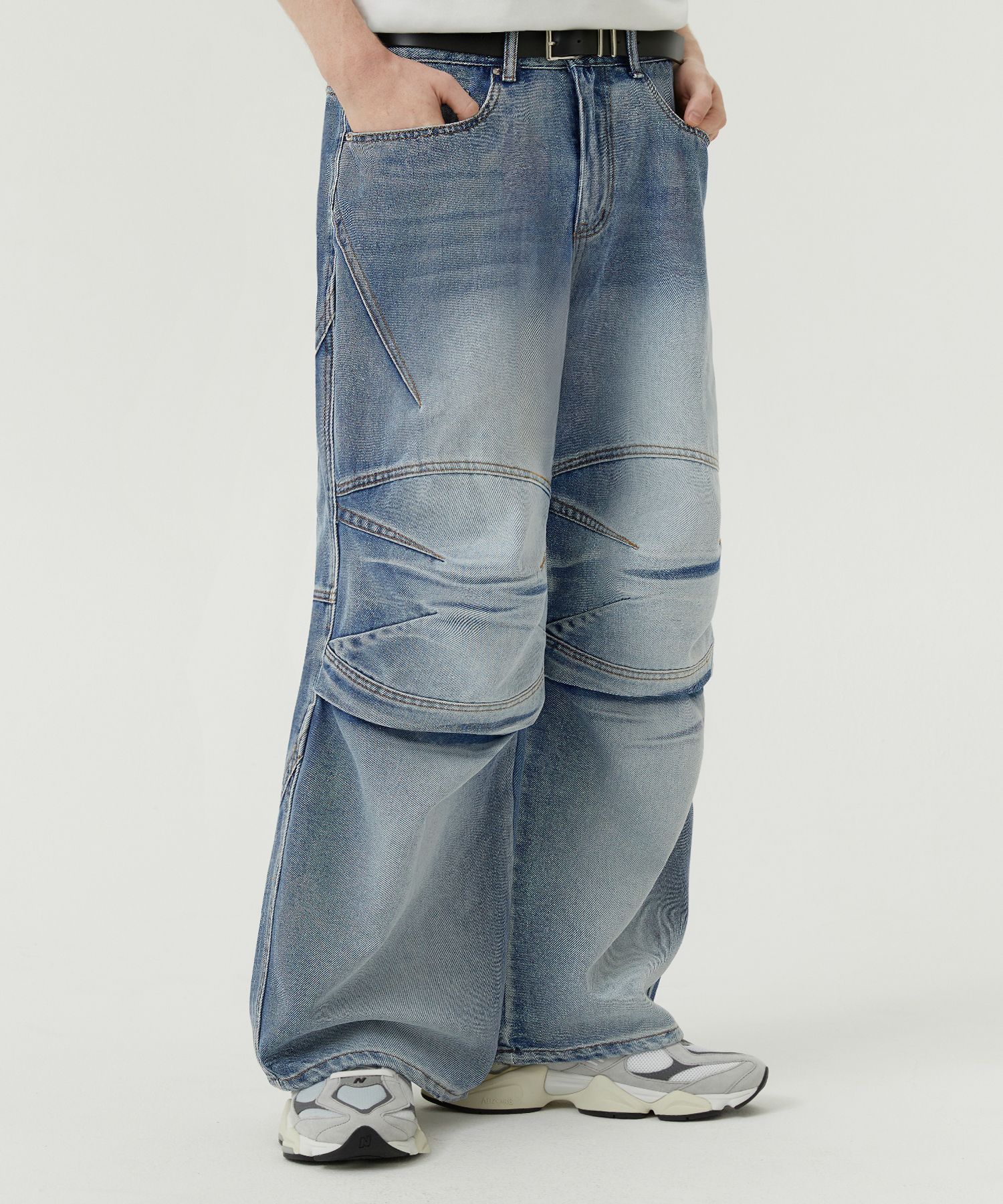 MUSINSA | TRILLION Knee dart denim pants light grey