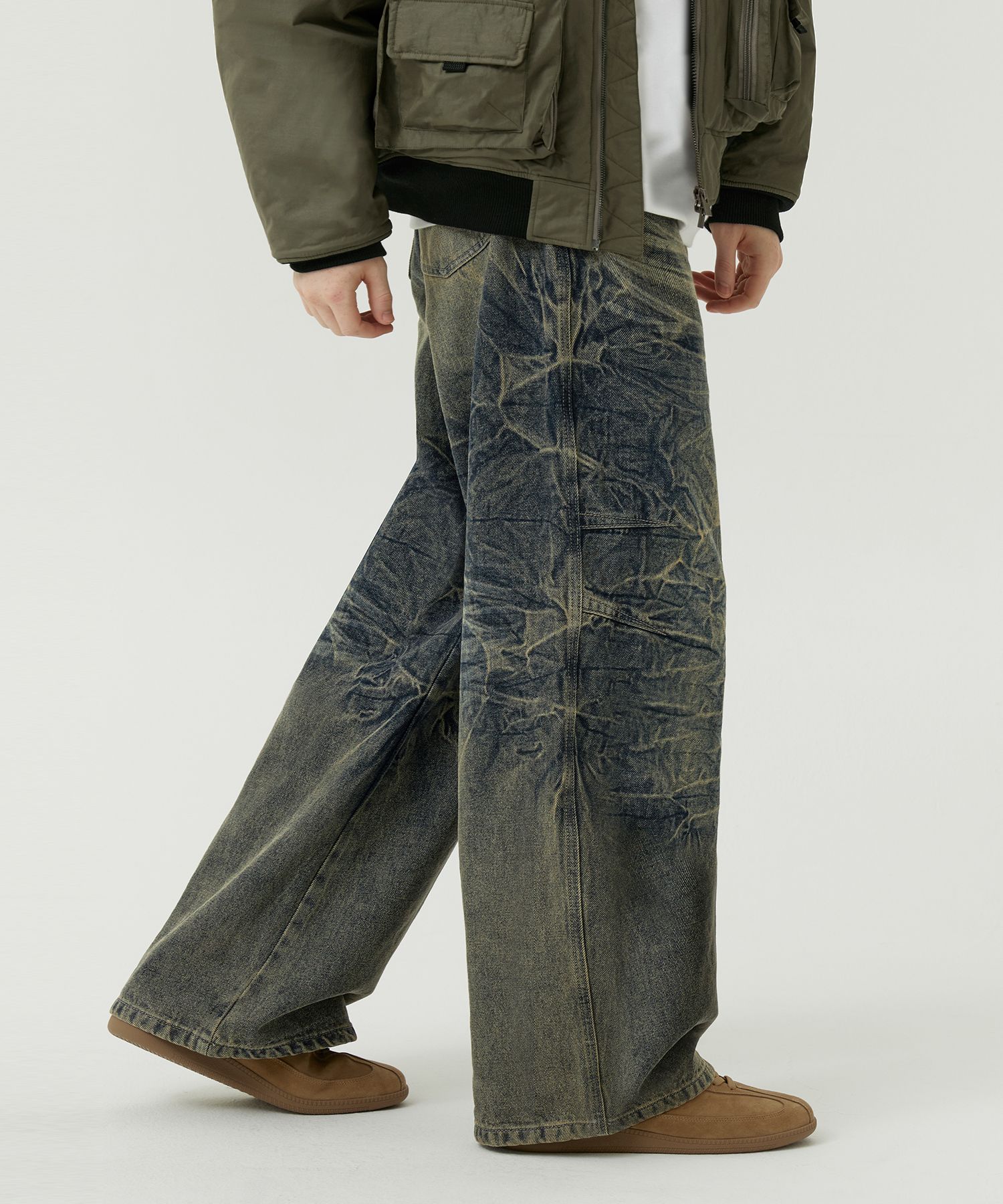 ★TRILLION★ Brightening crack washed denim pants SAND BLUE MUSINSA | TRILLION Brightening Crack Washing Denim Pants