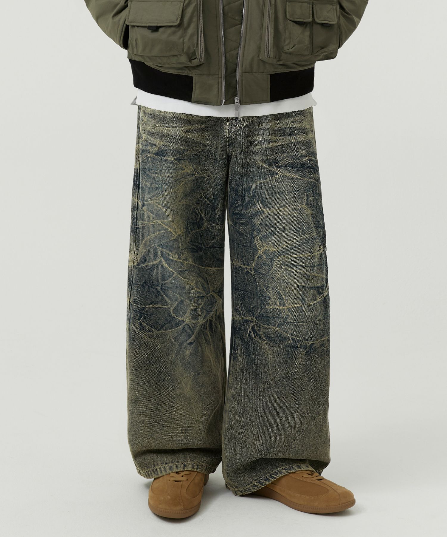 MUSINSA | TRILLION Brightening Crack Washing Denim Pants
