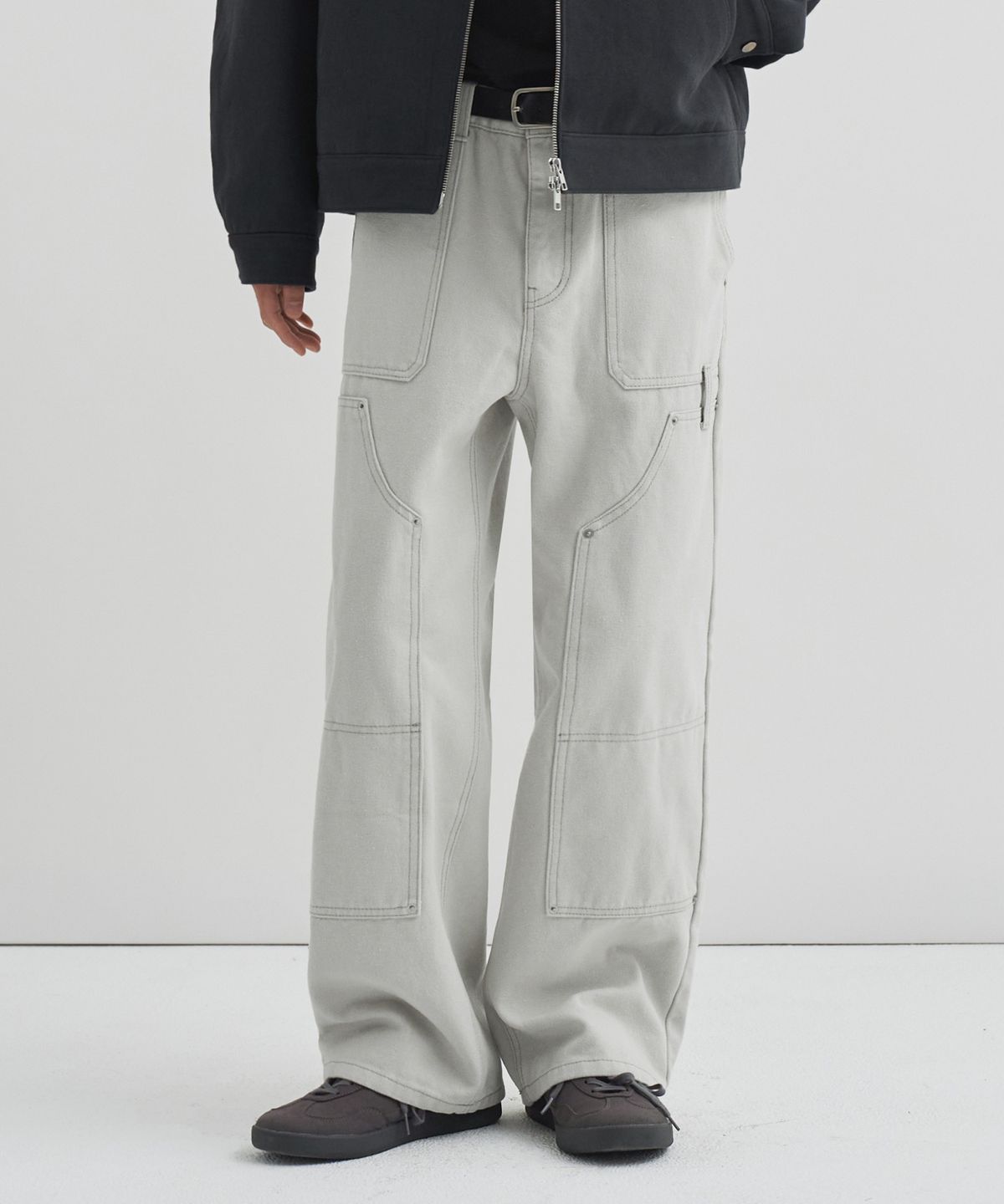 드로우핏(DRAW FIT) 워시드 더블니 카펜터 워크 팬츠 [LIGHT GREY]