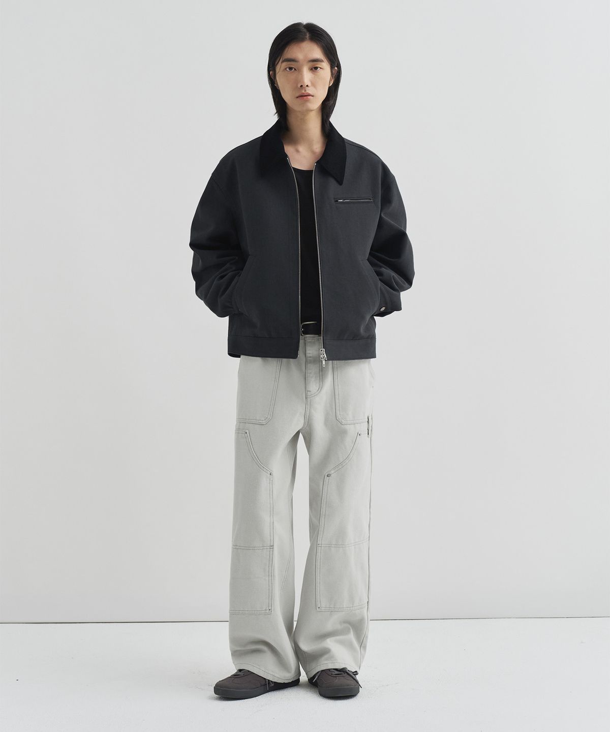 드로우핏(DRAW FIT) 워시드 더블니 카펜터 워크 팬츠 [LIGHT GREY]