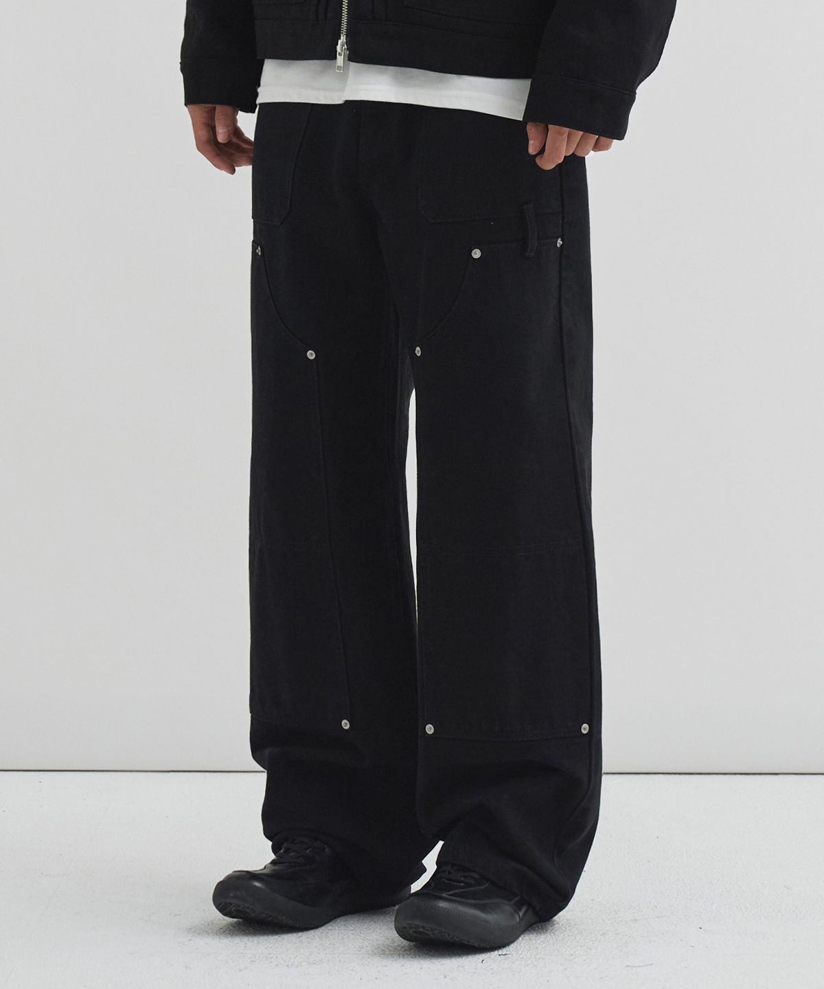 드로우핏(DRAW FIT) 워시드 더블니 카펜터 워크 팬츠 [BLACK]