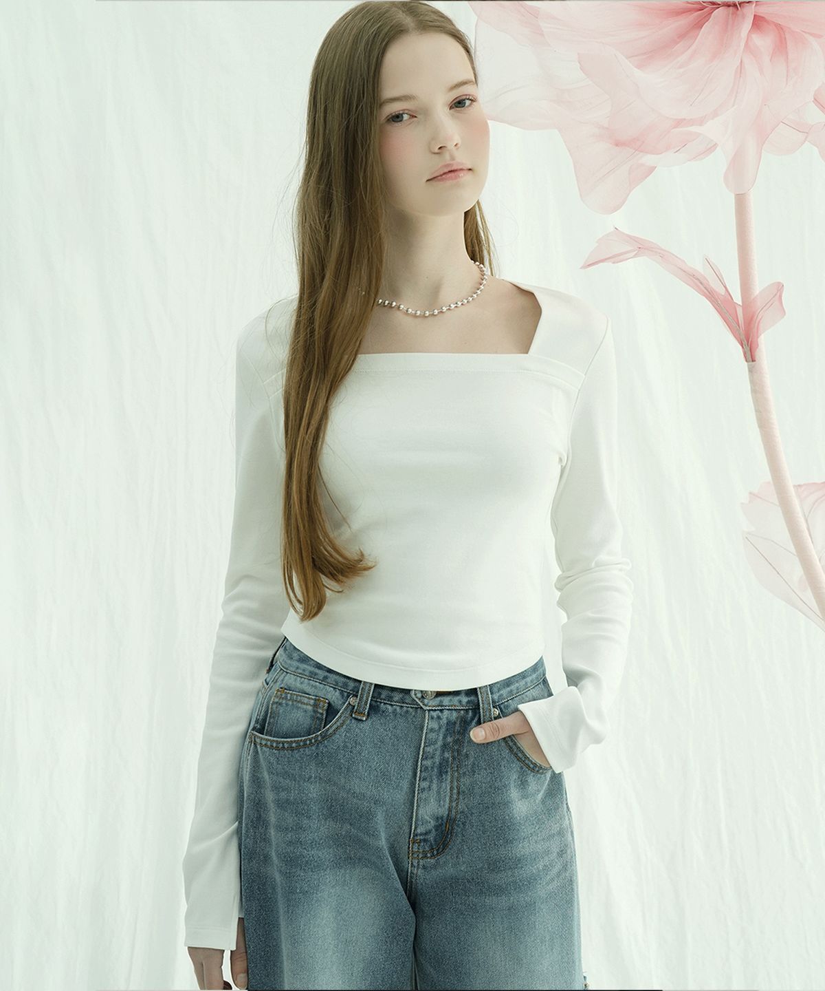 비바셔스(VIVACIOUS) Renee Square Neck Slim Long Sleeve - 5COL