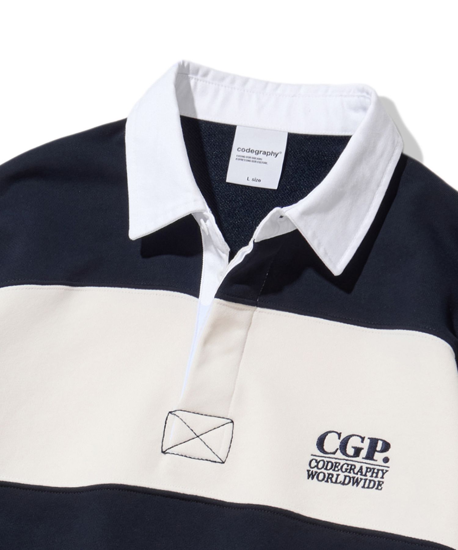MUSINSA | Codegraphy CGP Small Square Logo Stripe Rugby Man