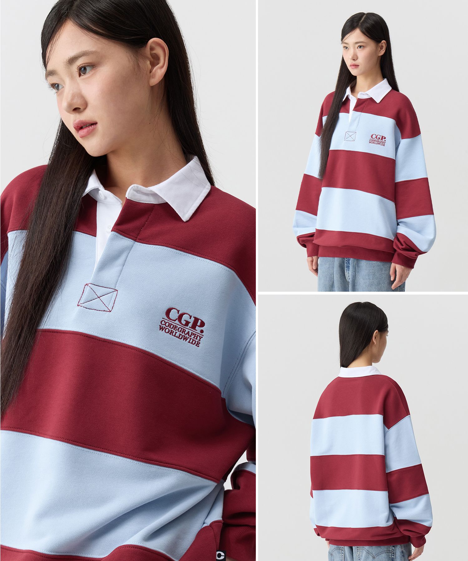 ●CODEGRAPHY●CGP SMALL SQUARE LOGO RUGBY SWEATSHIRT 男女 MUSINSA | Codegraphy CGP Small Square Logo Stripe Rugby Man