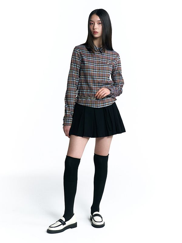 MUSINSA | KIRSH Cheek Check Pleated Skirt [Black]