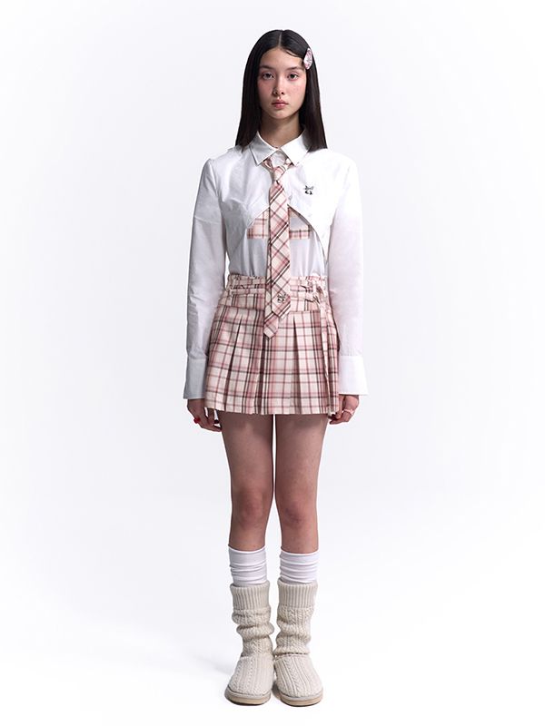 MUSINSA | KIRSH Cheek Check Pleated Skirt [Pink]