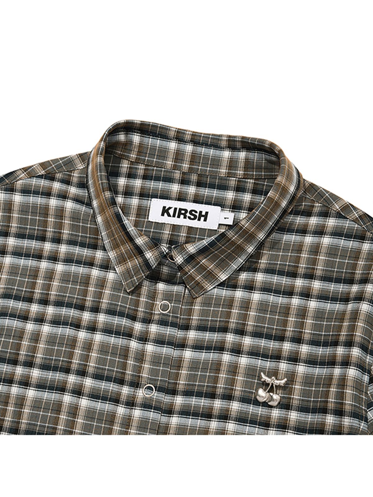 키르시(KIRSH) 치크체크 슬림핏 체크 셔츠 [카키]