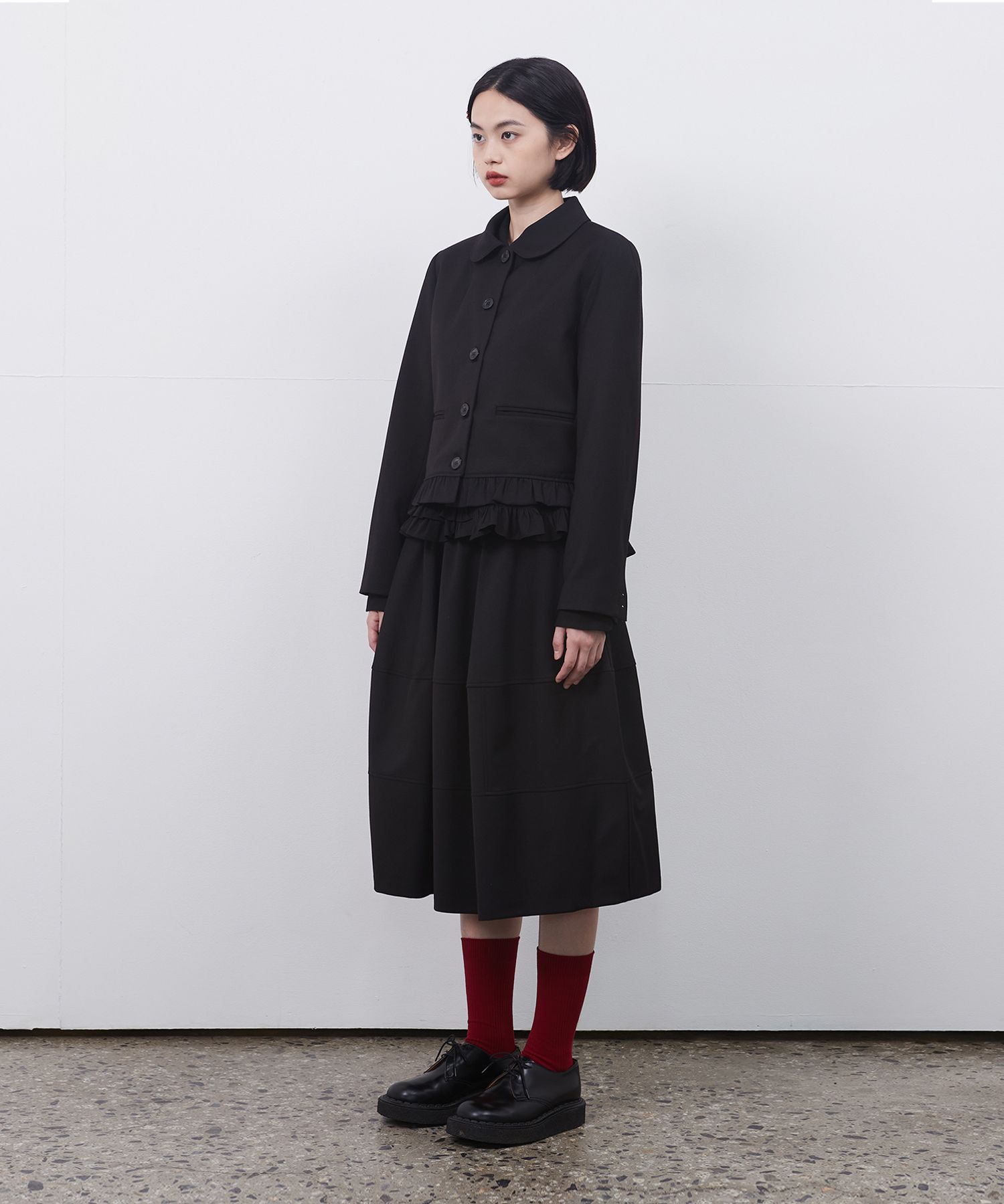 MUSINSA | OHESHIO ROUND FRILL JACKET, BLACK
