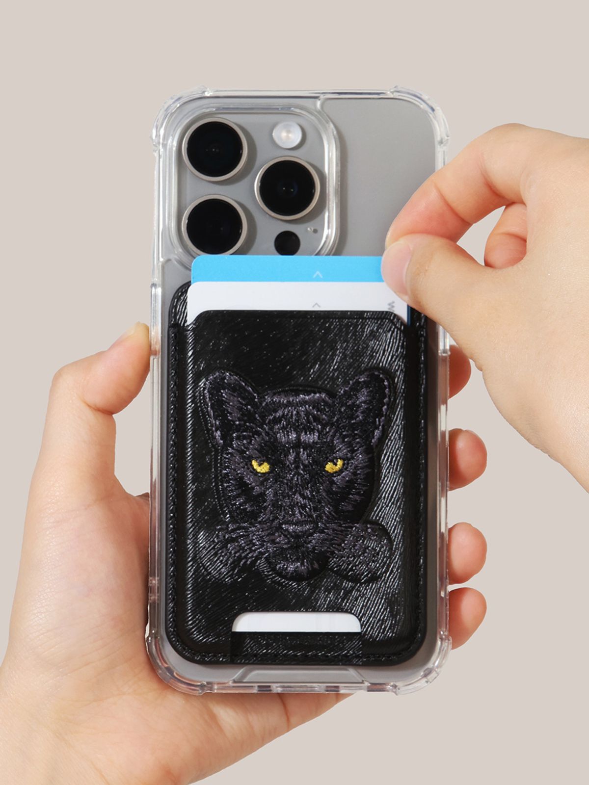 디자인스킨(DESIGNSKIN) 맥세이프 카드 지갑 - 비스트/흑표