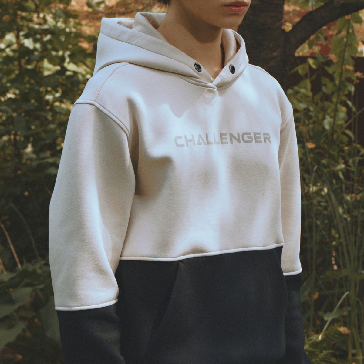 챌린저(CHALLENGER) 남성 컬러블럭 믹스매치 긴팔 후디 티셔츠 베이지