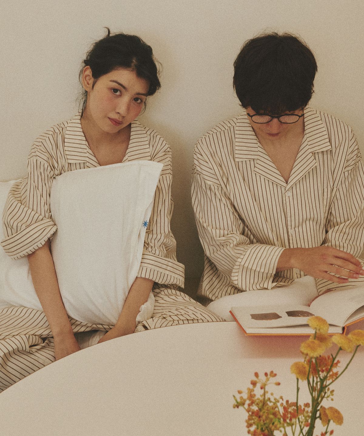 오끼뜨(OGGITT) (uni)도미토리 빈 스트라이프 파자마 브라운아이보리