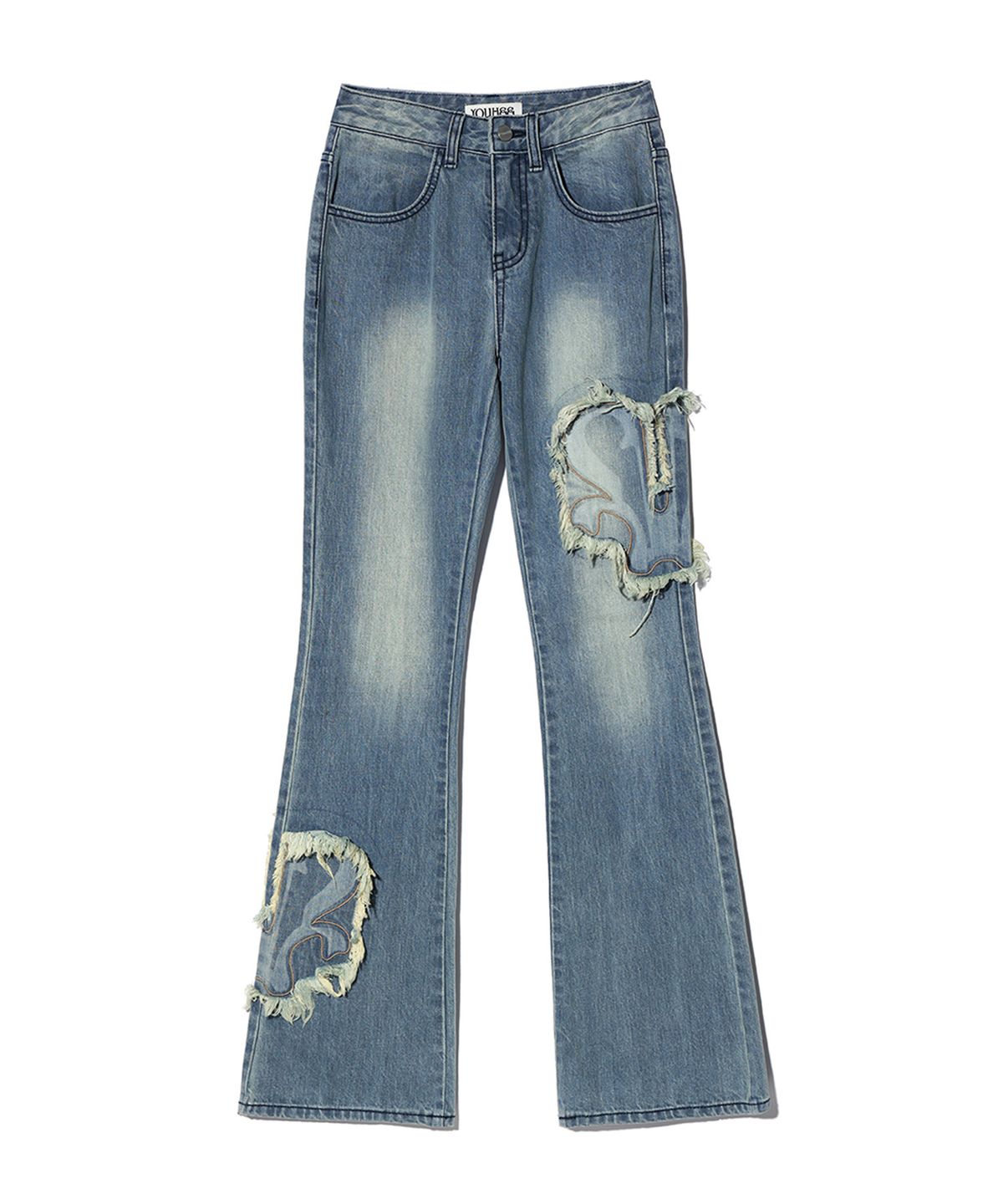 유희(YOUHEE) YOUHEE SYMBOL PATCH BOOTSCUT PANTS SKY BLUE