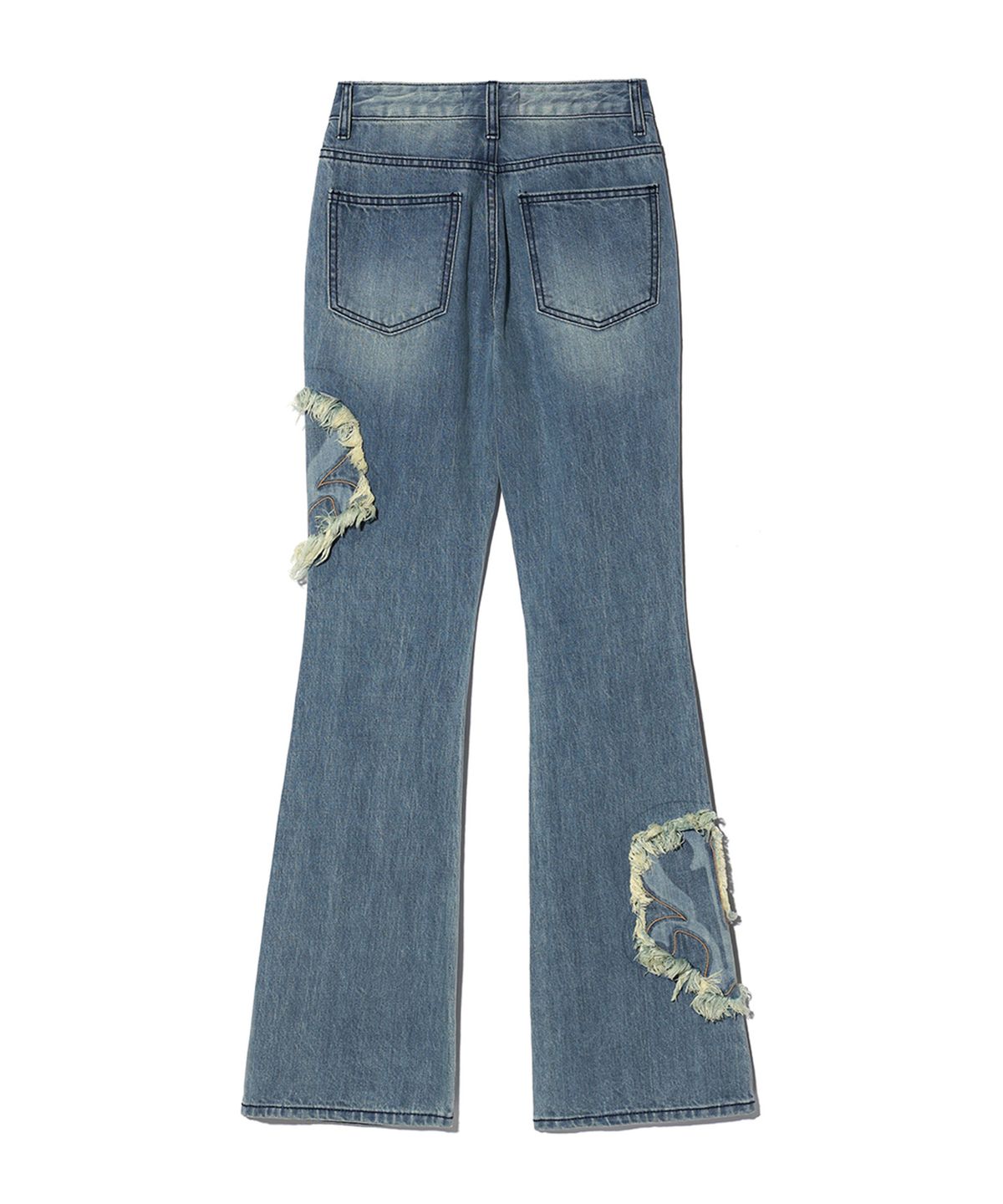 유희(YOUHEE) YOUHEE SYMBOL PATCH BOOTSCUT PANTS SKY BLUE