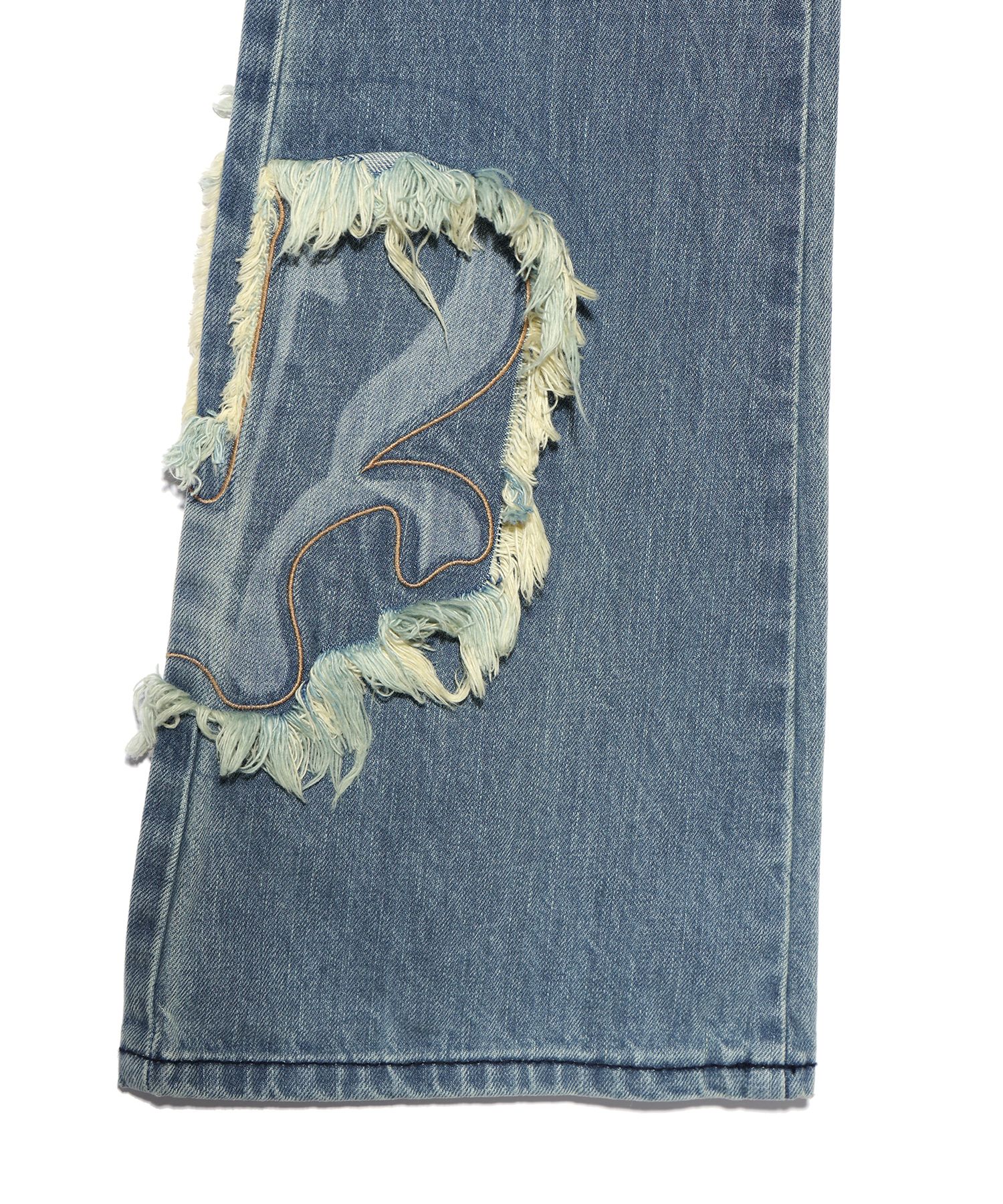 MUSINSA | YOUHEE YOUHEE SYMBOL PATCH BOOTSCUT PANTS SKY BLUE