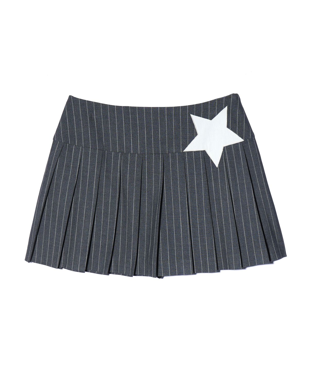 유희(YOUHEE) PIN STRIPE STAR PLEATS SKIRT CHARCOAL
