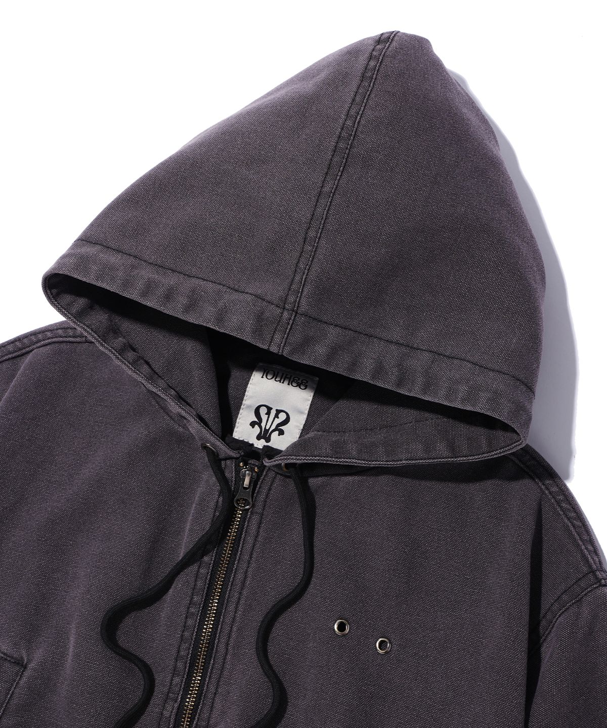 유희(YOUHEE) WASHED DENIM HOODIE JUMPER CHARCOAL