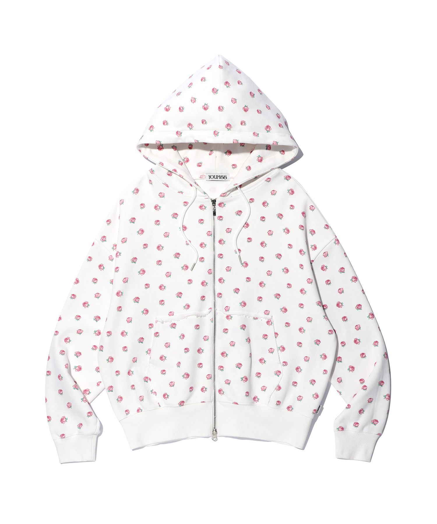 MUSINSA | YOUHEE FLOWER PATTERN HOOD ZIP-UP WHITE