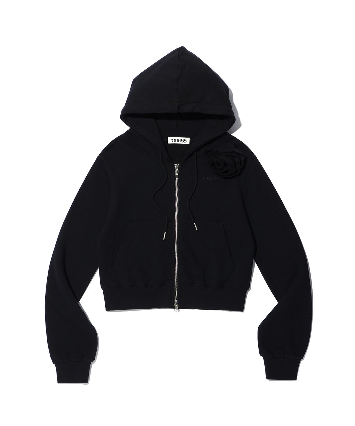 유희(YOUHEE) FLOWER CORSAGE HOODIE ZIP-UP BLACK