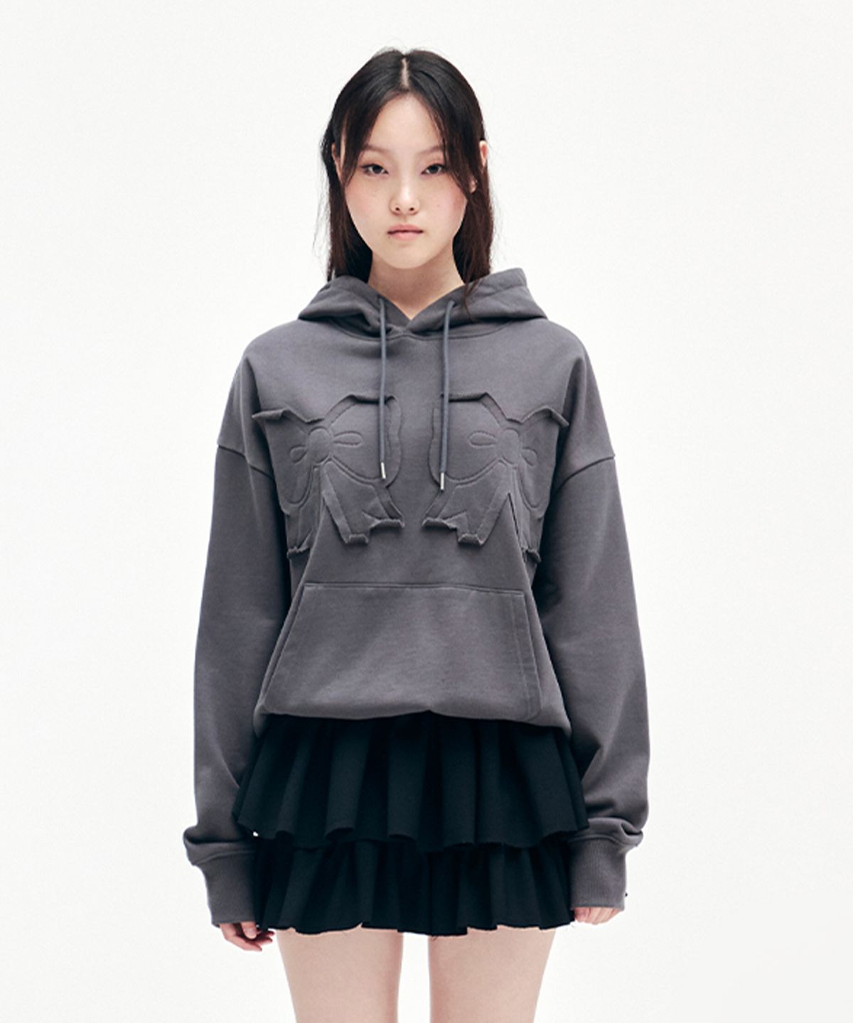 유희(YOUHEE) YOUHEE RIBBON HOODIE CHARCOAL