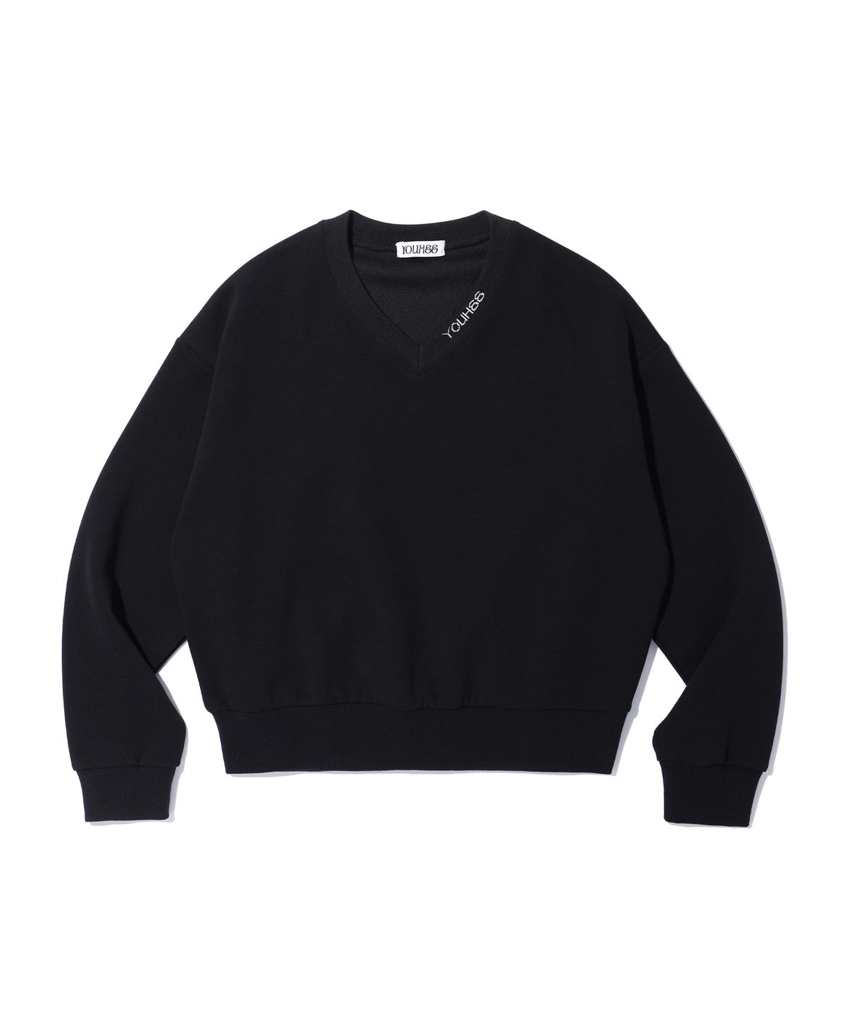 유희(YOUHEE) V-NECK LOGO SWEATSHIRTS BLACK