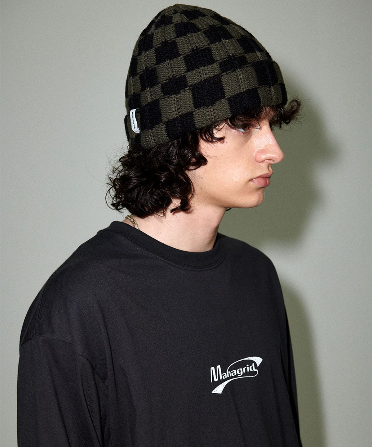 마하그리드(MAHAGRID) CHECKERBOARD BEANIE OLIVE/BLACK(MG2EFMAB37A)