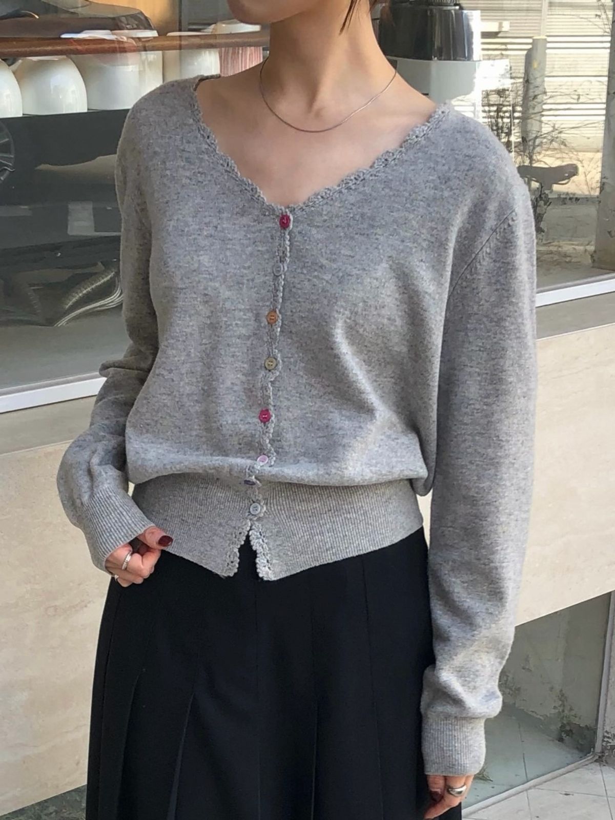 르니나(LENINA) SALENA wool v neck cardigan_GRAY