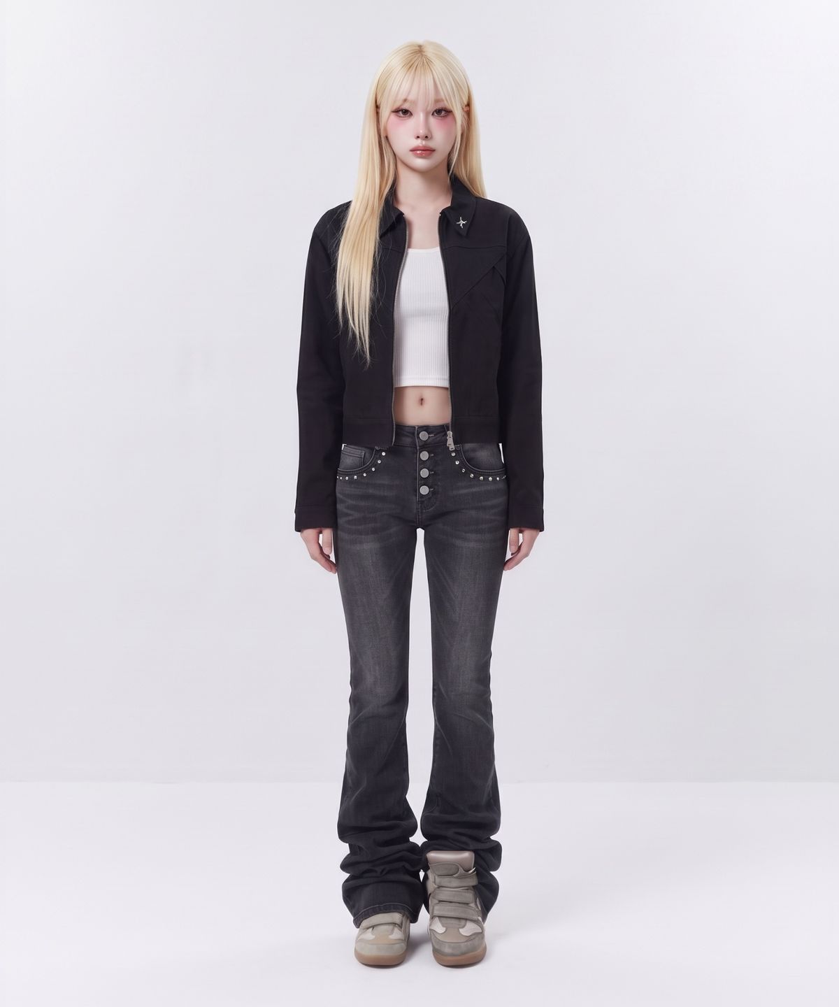 인어데이즈(INADAZE) 우먼스 절개 패턴 자켓 (블랙)