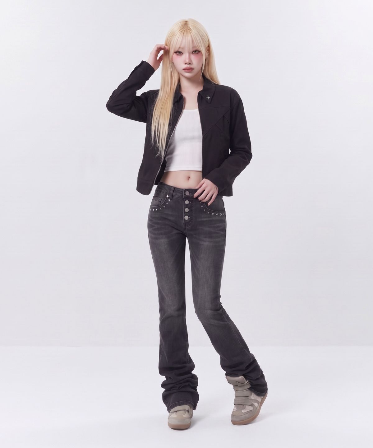 인어데이즈(INADAZE) 우먼스 절개 패턴 자켓 (블랙)