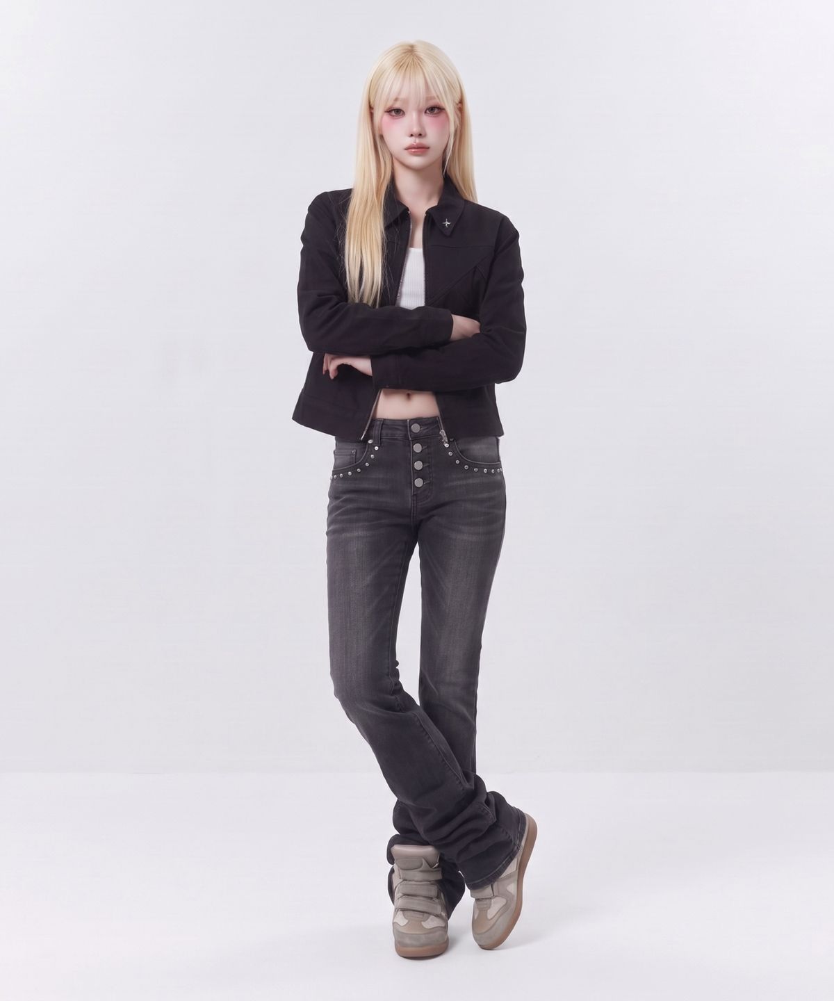 인어데이즈(INADAZE) 우먼스 절개 패턴 자켓 (블랙)